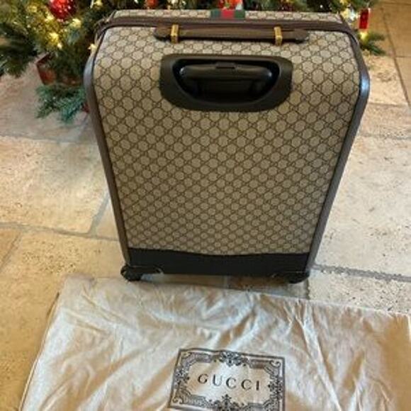 Gucci Savoy medium trolley suitcase, beige/Ebony GG Supreme canvas, Leather NWT - Picture 15 of 16